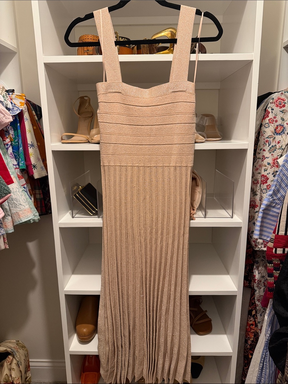 10 Crosby Derek Lam Sleeveless Pleated Midi Dress in Blush metallic Pink